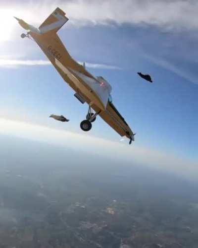 Good just keeping the plane and skydivers in frame