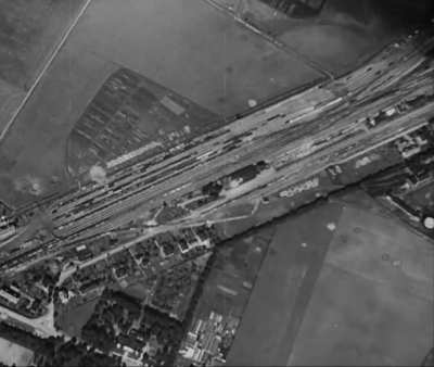 POV of Stuka dive bombing a railroad junction (Poland, September 1939)