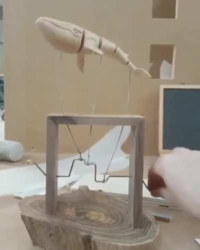 Wooden whale kinetic sculpture