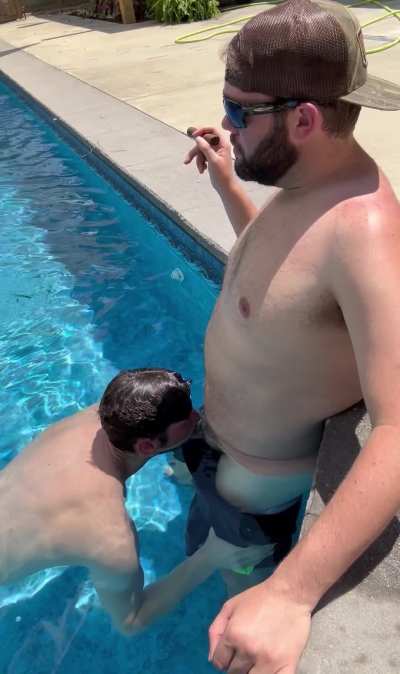 Cigar BJ By The Poolside