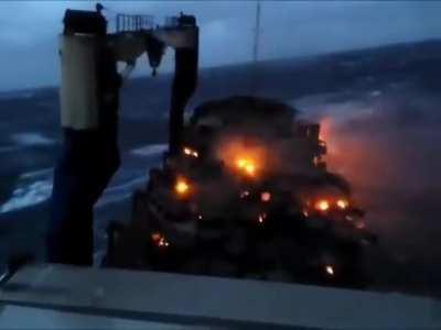 Parking tons of cars on a ship in a storm