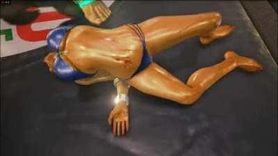 Katarina thrusts her body into the air