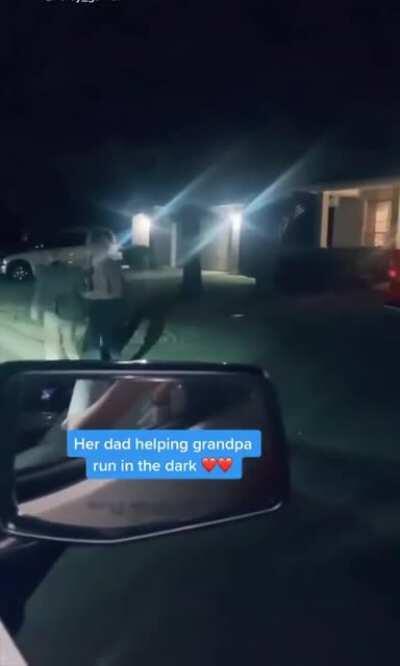 Grandpa runs to say goodbye to his granddaughter every time she leaves