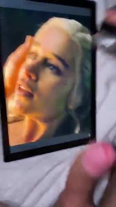 My bud working his huge cock with his toy over Emilia Clarke and hot cum tribute - If u want 2 b fed celeb pics and porn vids - can show off - and do cum tributes- add hertsgirls on k1k - Second screen required