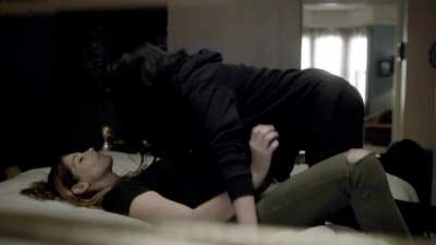 Ashley Greene making out with Eve Harlow in “Rogue”