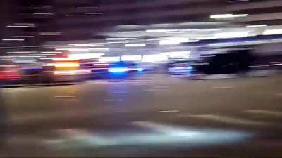 Police fire pepperball round at uninvolved motorist who was stopped at a traffic light. He got out to yell at them because his pregnant girlfriend is in the vehicle, so they opened fire on them. Denver, CO.