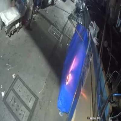 A kid sets a fire in a broom store