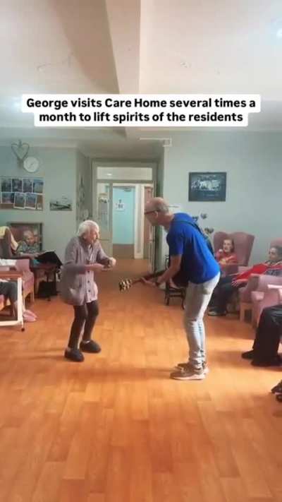 This is George, who every month visits Temple Croft Care Home in the UK a few times every month, to lift the spirits of the residents by playing guitar, getting them dancing and singing