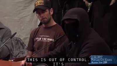 [March 2017] Portland Antifa addresses the city council and threaten Mayor Ted Wheeler with insurrection. These Antifa would make good on their promise during the summer of 2020.
