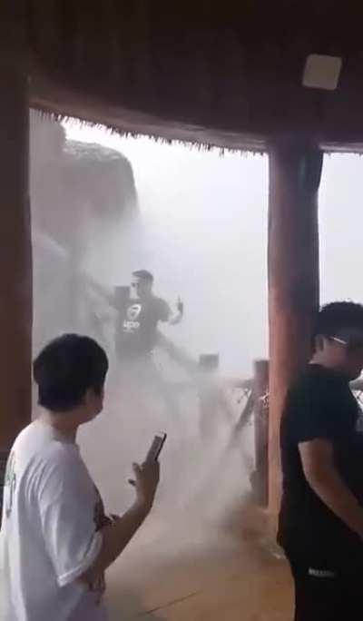 A real man never runs away from a water coaster, oh wait..