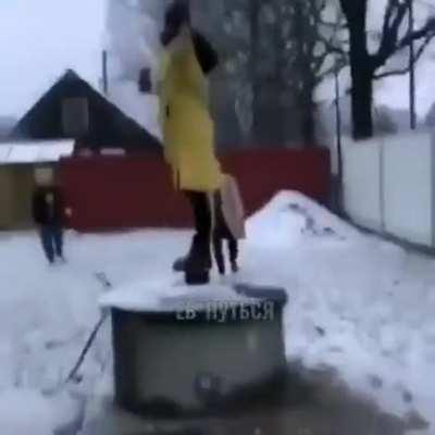 WCGW standing on a plastic top covering a well
