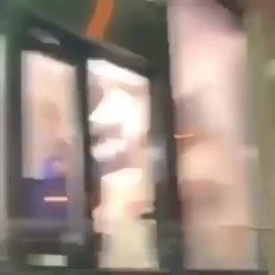 Guys throw eggs at a innocent employee