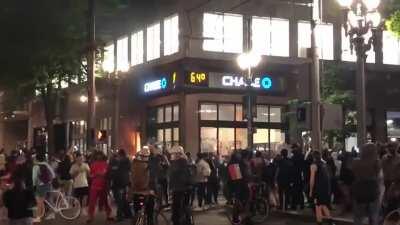 Chase Bank being set on fire downtown Portland