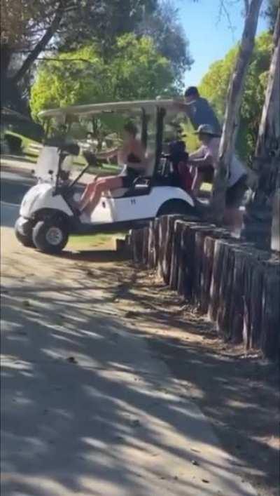 Dumbass achievement unlocked for getting golf cart stuck like that. Stupid prize awarded for the solution to their stickiness.