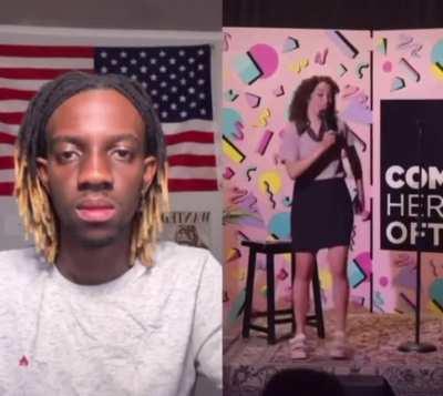 I don't know what's funnier. His expression or...whatever it is that she is doing.