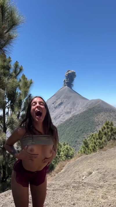 I literally flashed my titties and it made the volcano explode!!! He liked my pussy too 😏