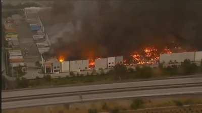 Los Angeles Amazon Warehouse on fire right now