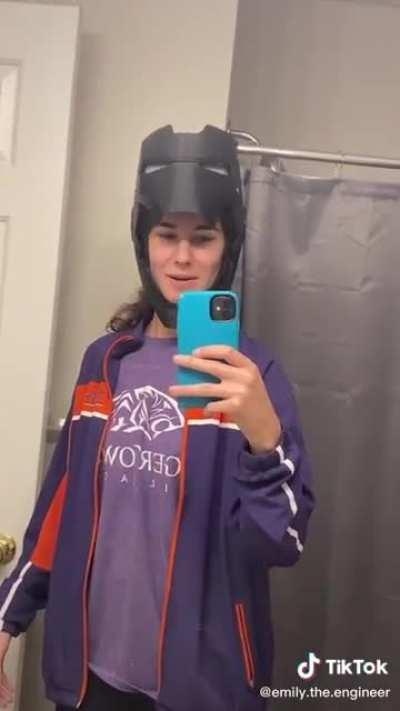 shes been making an iron man cisplay with a 3d printer and electronics, looks like shes almost done with the helmet, source is emily.the.engineer on tiktok