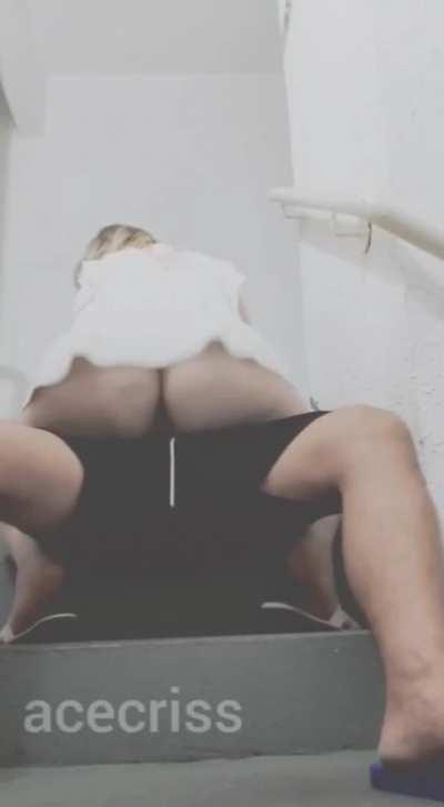 I was so horny after the New Years party that I had to ride his cock on the emergency stairs