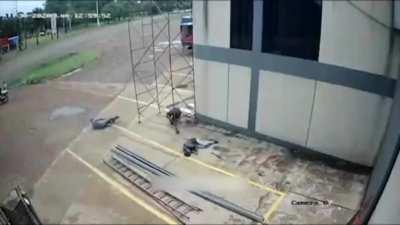 Pushing a tall metal structure under live exposed wires