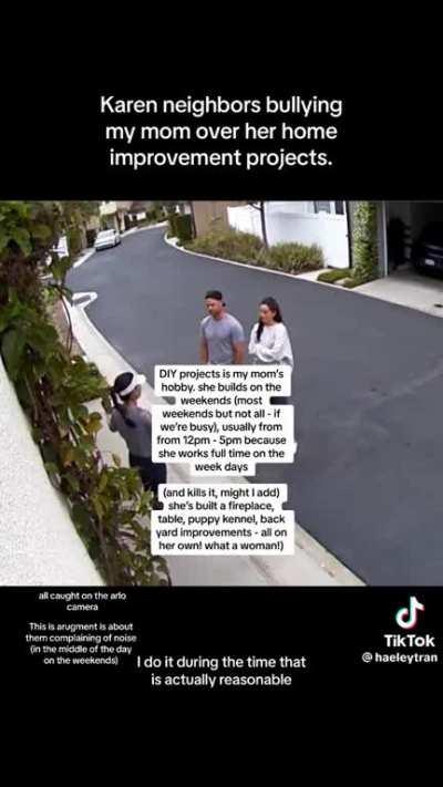 Neighbors verbally abuse widow over her home improvements and tell her that she’s “alone for a reason” after husband died of cancer.