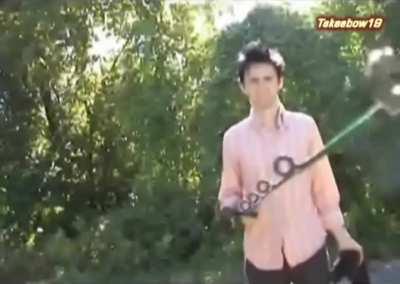 Matt slaps Dominic with a fishing pole