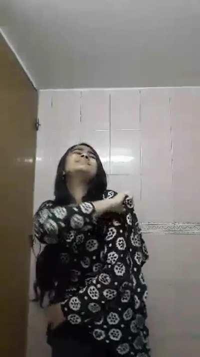 Shy Girl Stripping in Washroom for Boyfriend