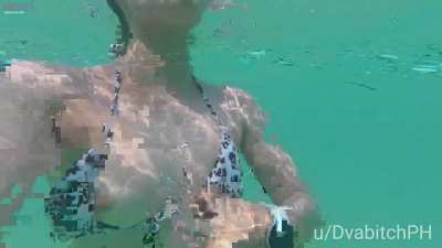 What a naughty day at the beach for a swimming and flashing