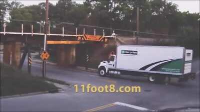 wcgw underestimating how low a low bridge is. 2 angles for your viewing pleasure