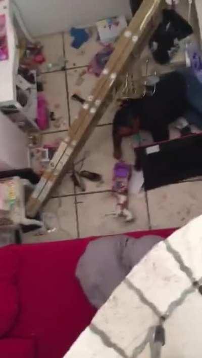 Standing on an unstable ladder