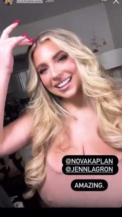 Trying to hide her pokie