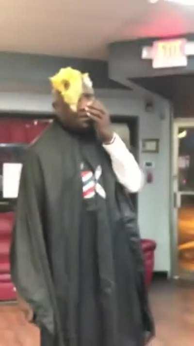 Guy enjoying his first head wax