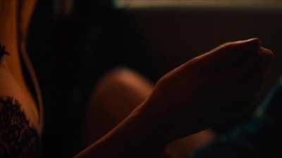 Betty Gilpin lubricates her hand and gives a explicit handjob in 