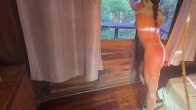 Me as BDSM Cosplay Lara Croft Whipped with a Plug Inserted