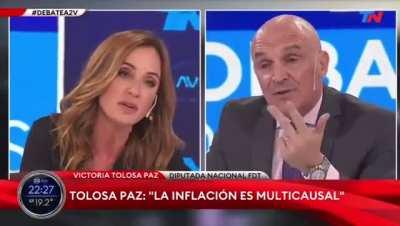 En el debate con Espert, Tolosa Paz admite que la inflación es la consecuencia de imprimir dinero a mansalva.