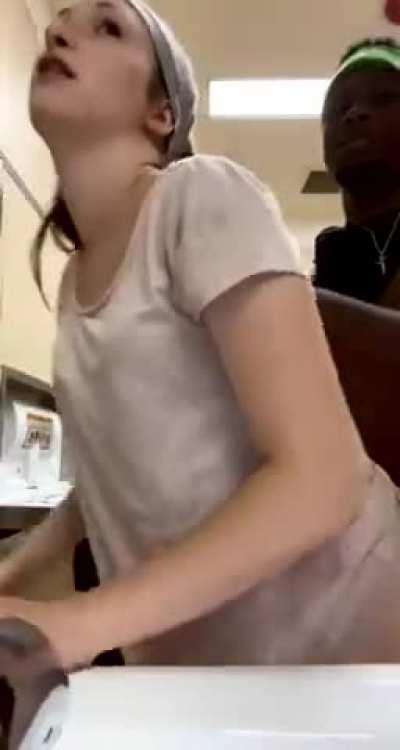 Black dude fucks his thick white gf in restroom