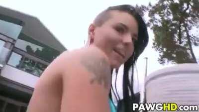 Exposing her tasty booty