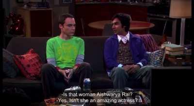 Kaho naa Pyar hai movie song and Aishwarya rai - Raj was watching this song from movie Kaho naa Pyaar hai and Sheldon starts talking about Aishwarya rai. Totally out of context. Anyone, any idea, why they did that?