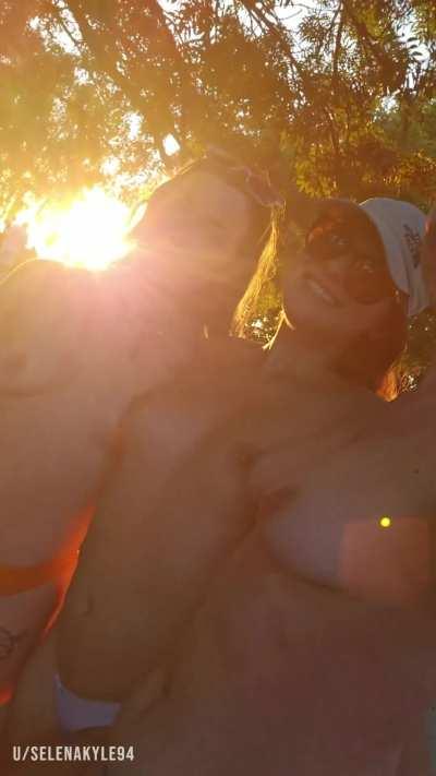 Topless Bonding Time with Friends amongst a Crowd...