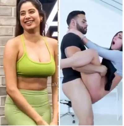 Janhvi kapoor 🥵💦 lifting her up & fucking the hell out of her holes, making her cum real hardd aah 💦 Such a busty bitch she is 💦