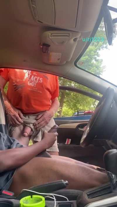 big dick grandpa catches me stroking in my car