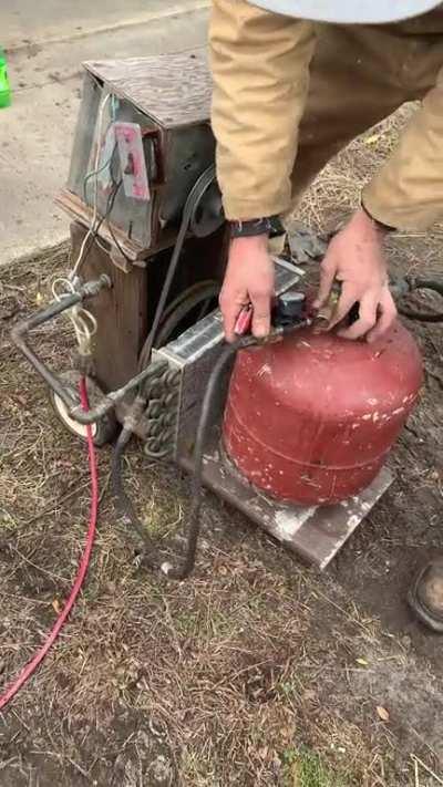 My friend showing me his great grandfather’s homemade air compressor