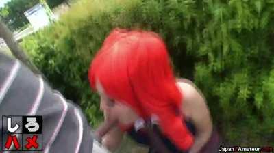 Cosplaying Japanese Girl Sucking Dick And Getting Fucked Outdoors
