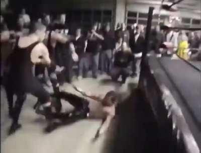 Wrestler misses move. Knocks himself out.