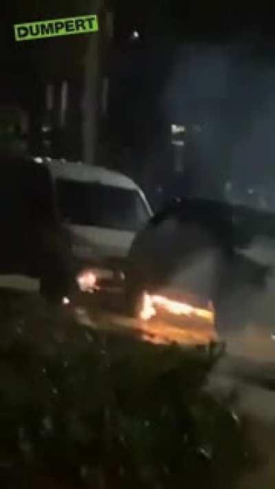 Car explosion during riots in The Netherlands
