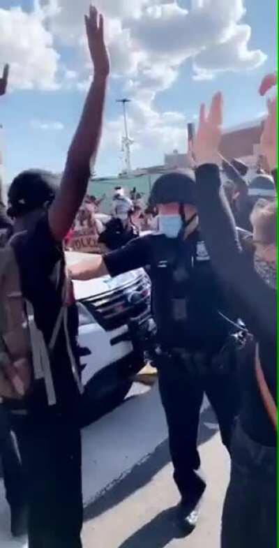 Police pull down mask to pepper spray a protestor, apparently this is being taken down on other sites. Stay safe out there everyone!