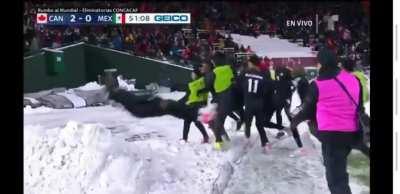 Truly Canadian way to celebrate the goal!