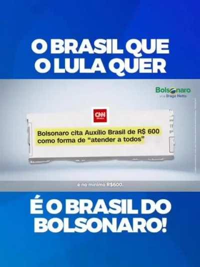 o TSE a pedido dos adversários bloqueou Bolsonaro a mostrar a esposa, bloqueou ele a mostrar o povo nas ruas então o que os caras do marketing fizeram essa campanha chamada o Brasil que o Lula quer é o Brasil de Bolsonaro, será que vão bloquear propaganda