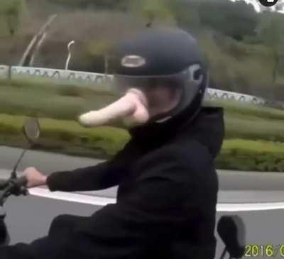 “Let me slap this dick into someone’s helmet while rolling around in a scooter!”