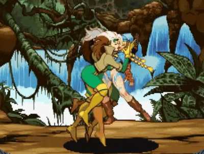 In X-Men VS Street Fighter & Marvel VS Capcom 2 one of Rogue's moves involves kissing her opponent including, well...